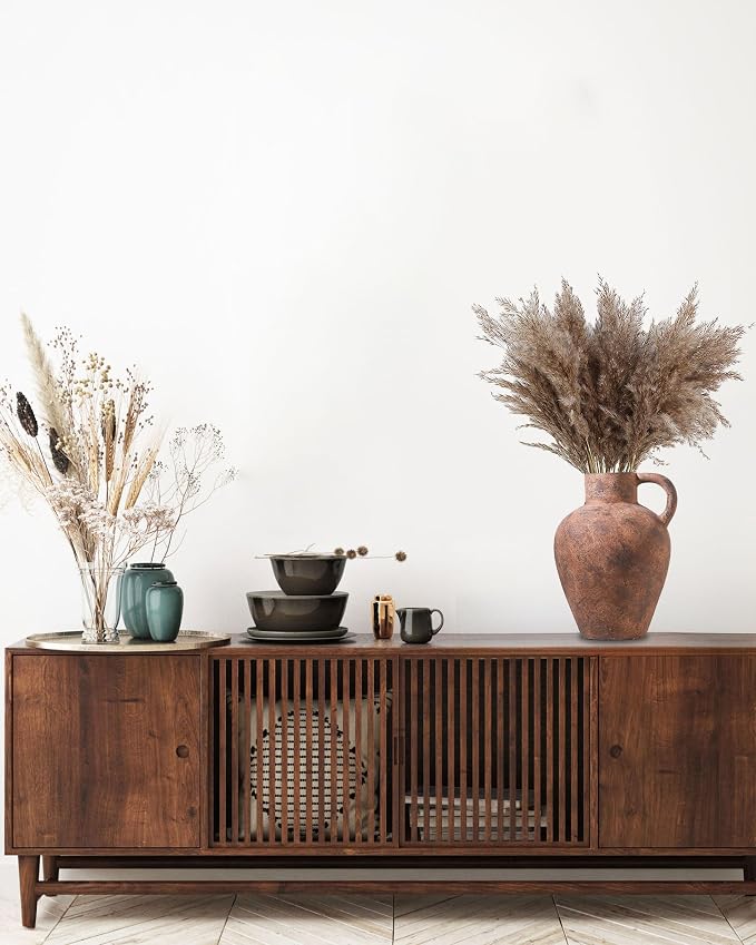 UPWOIGH 12in Vintage Single Handle Terracotta Vase | Rustic Brown Finish, Distressed Black Markings, Mediterranean Farmhouse Décor, Table or Mantel Accent, Antique Gift