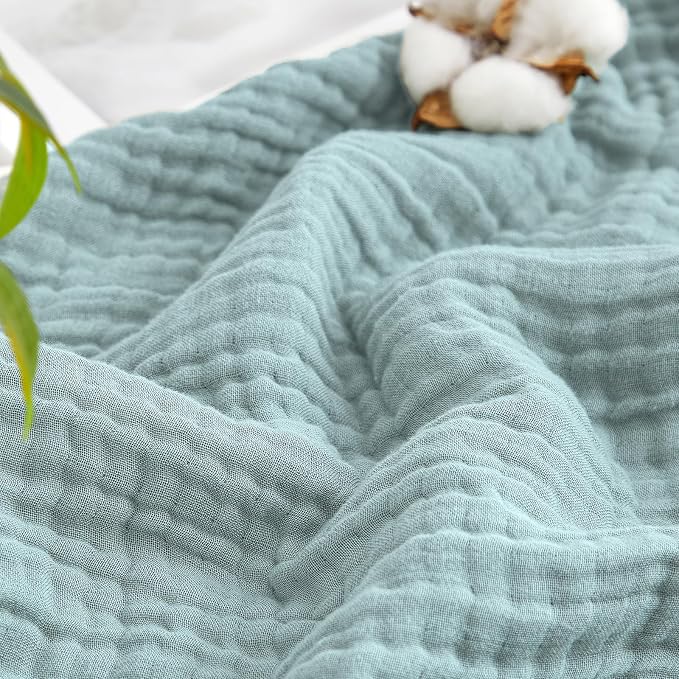 David's Home Soft Muslin Blanket King Size for Adults, 60% Rayon 40% Cotton, Breathable Lightweight Cooling Blanket for Hot Sleepers, 4-Layer Cozy Gauze for Bed, 108"x90", Teal Blue