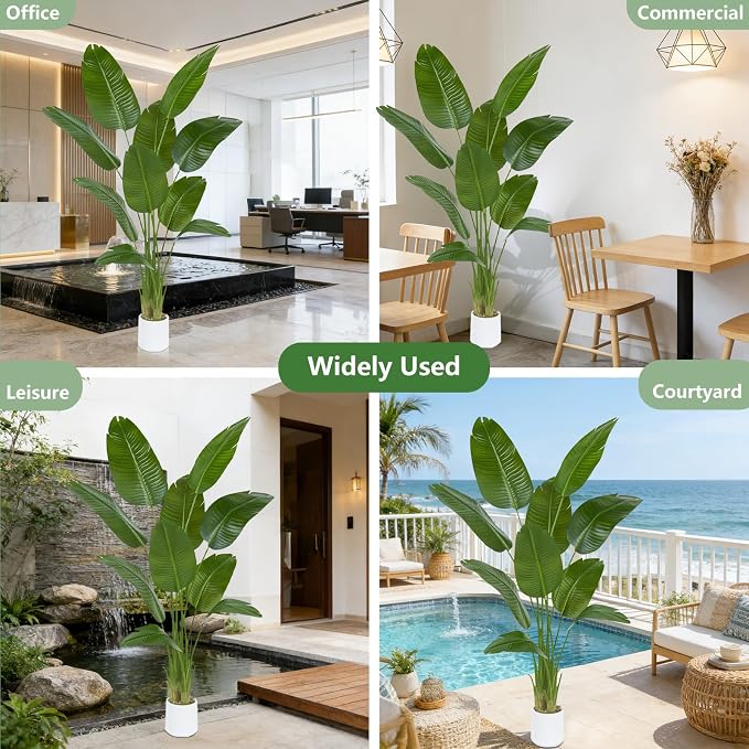 Bird of Paradise Artificial Tree, 6Ft Tall Faux Plant, Fake Banana Leaf Plant Indoor, Faux Palm Tree Faux Floor Plants Tropical Tree in Pot, Present for Friend Housewarming Decor
