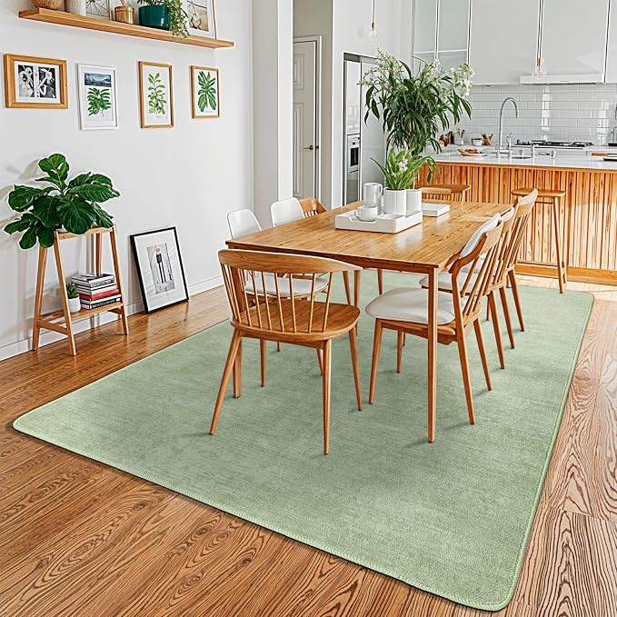6x9 Washable Area Rug, Green Solid Area Rugs for Living Room & Bedroom | Stain-resistant & Non-slip backing,Low Pile Washable Large Carpet, Solid Vintage Style For High Traffic Areas(6x9,Green)