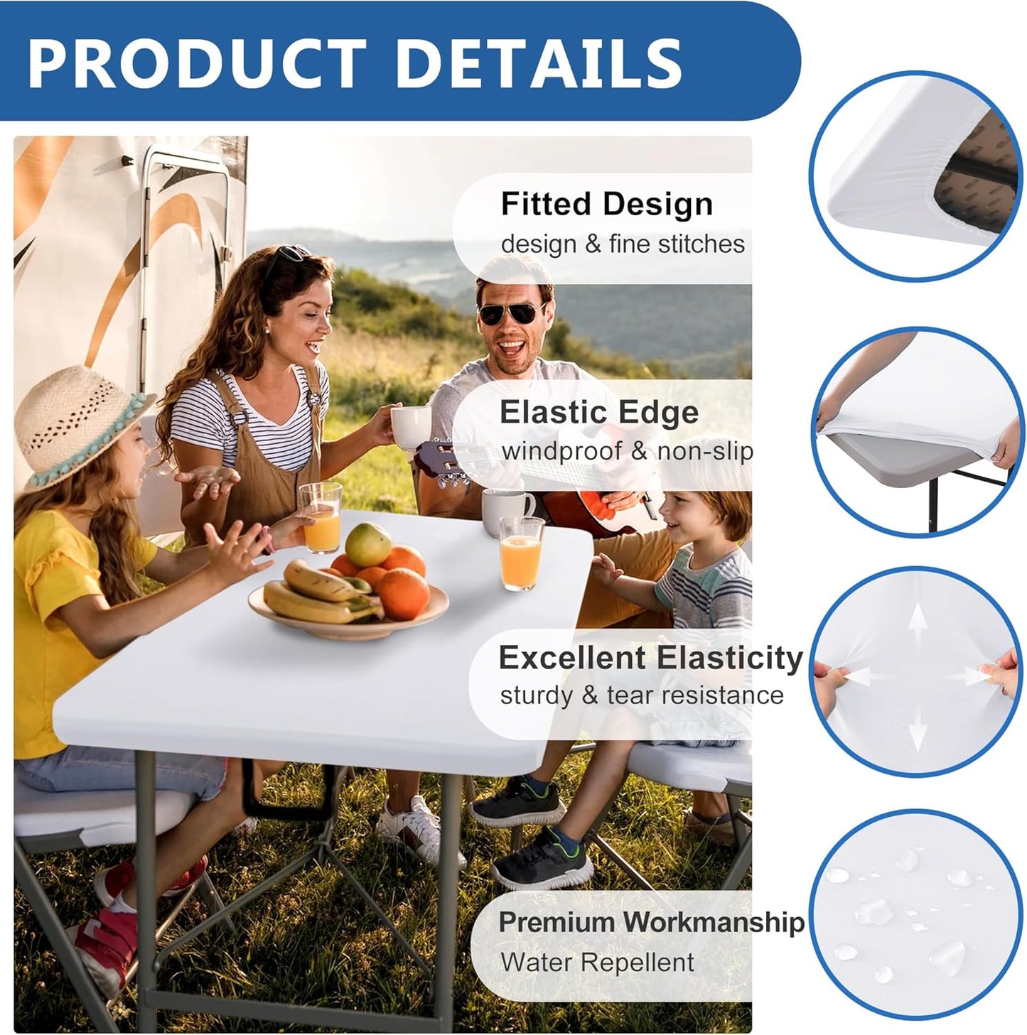 Spandex Table Cover Fitted 4ft Rectangular Tables-6 Pack White Stretch Table Clothes-Stretchable Elastic Folding Tablecloth for Outdoor Picnic Camping Dining Room Patio Kitchen Banquet Party