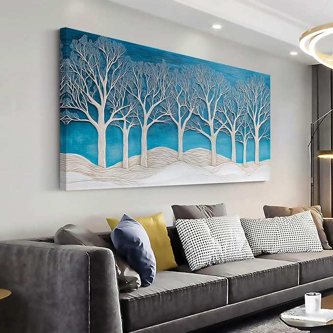 Ggaafet Abstract Forest Wall Art for Living Room Canvas Painting Prints Beautiful Blue Snow Wood Art Deco Modern Artwork Office Bedroom Family Dining Room Decor Extra Large