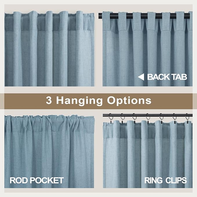 Sliding Door Curtains for Patio Door Total Extra Width 120 x 108 Inch Long Each 60 Inch Wide Light Diffusing Sheer Linen Blue Curtain Drapes 2 Panel for Bedroom Living Room Back Tab Pocket 5x9 FT