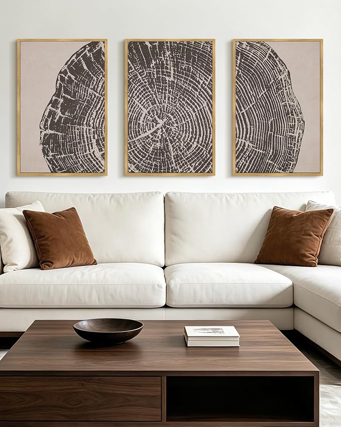 PHOPAGO Vintage Tree Rings Wood Framed Wall Art Large 16x24in Modern Retro Rustic Wood Stump Wall Decor Nature Farmhouse Art Prints Bedroom Living Room Home Decor- Natural Framed