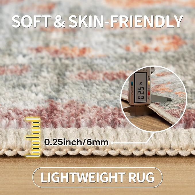 9x12 Area Rugs for Living Room Rug Washable: Modern Large Rug for Dining Room Bedroom Carpet Non Slip 9 by 12 Indoor Abstract Nursery Home Office Red Brown