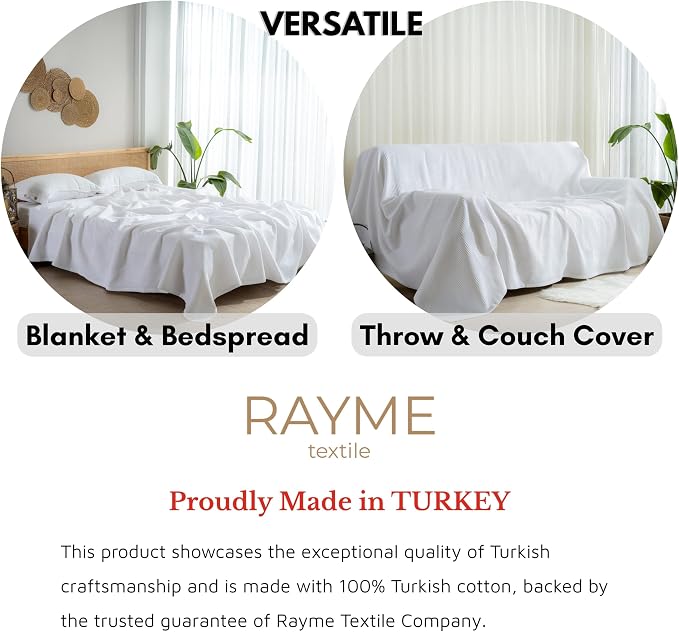 100% Turkish Cotton Blanket California King Size Waffle Weave Blankets, Made in Turkiye, Light Airy Throw Bedspread (White, California King Size Blanket 90 x 125 inch)