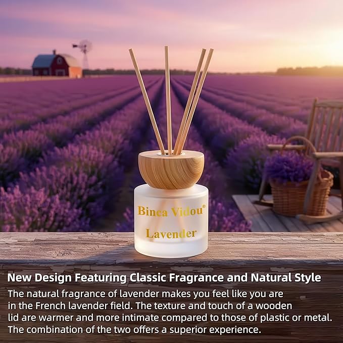 Reed Diffuser Set, Binca Vidou Lavender & Jasmine Natural Scent Oil Diffusers with Sticks for Home Office Bathroom Aromatherapy Decor 3.38oz x 2