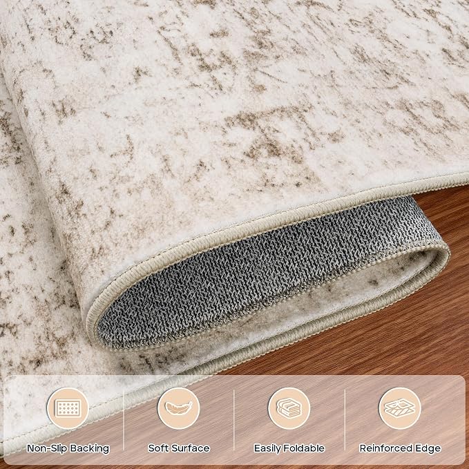 10x14 Area Rugs Large Living Room Rug Washable: Modern Abstract Rug Indoor Modern Carpet Non Slip for Dining Room Bedroom Nursery Home Office Beige Ivory