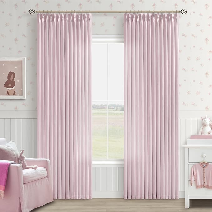 Light Pink Linen Pinch Pleated Curtains 84 Inch Length 2 Panels for Girls Bedroom Nursery Soft Thick Linen Window Curtains 84 Inches Long Semi Sheer Light Filtering for Living Room Blush Dusty Pink