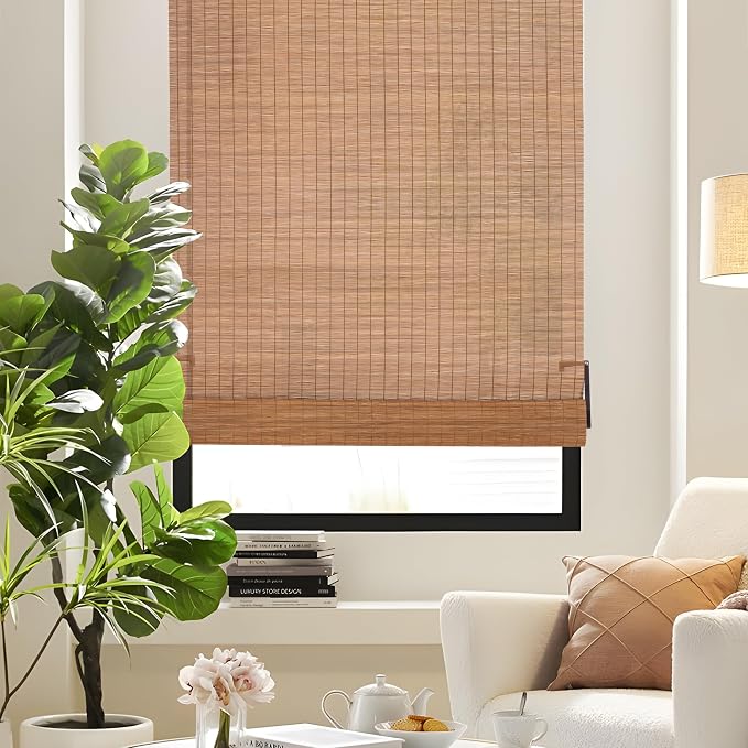 ALIMOO Bamboo Blinds Cordless Roll Up Shades for Windows, Light Filtering Cordless Roller Shades for Indoor Outdoor Home Patio Porch 32" W x 72" H