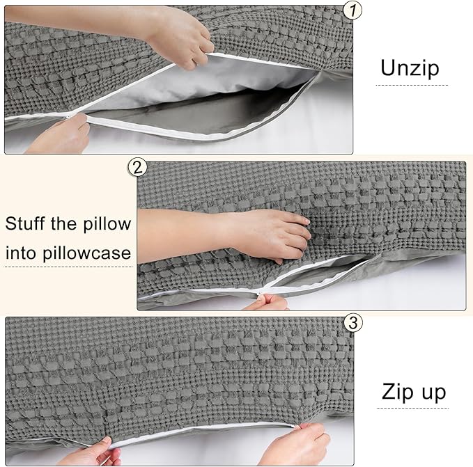 PHF 100% Cotton Waffle Body Pillowcase with Zipper, 1 Pack 20" x 54" Soft Skin-Friendly Pillow Sham, No Filling, Aesthetic Woven and Breathable Waffle Weave Body Pillow Cover for Bed, Dark Grey
