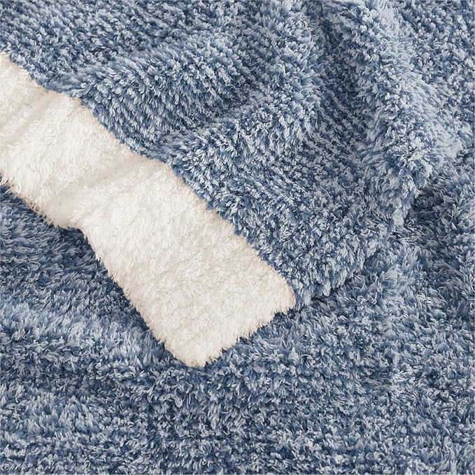 WRENSONGE Soft Throw Blanket for Couch-Cozy Reversible Knitted Blankets | Lightweight Warm Fluffy Decor for Women, Mom, Her & Girls, Sofa, Chair, Bed, 50x70in, Cationic Dyeing Blue
