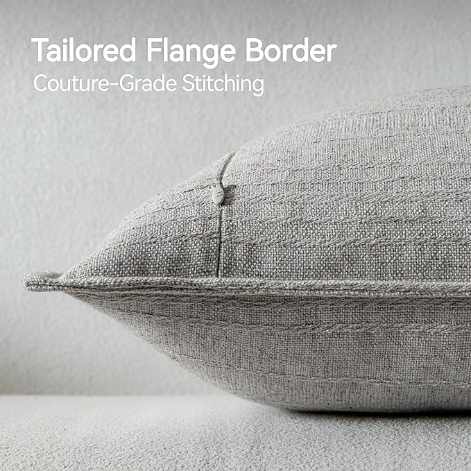 a moment Linen Pillow Covers Set of 2,Boho Farmhouse Throw Pillowcases Neutral Textured Decorative Covers for Couch Sofa, Soft Linen Blend Accent Case Cushion Living Room Home Decor 22"x22"Light Grey