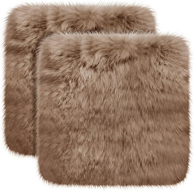 Drydiet 2 Pcs Natural Sheepskin for Bed Sores and Skin Imitation Wool Medical Sheepskins with Non-Slip Back for Pain Relief and Discomfort, Wool Seat Pad, 17 in x 17 in (Square,Coffee Color)