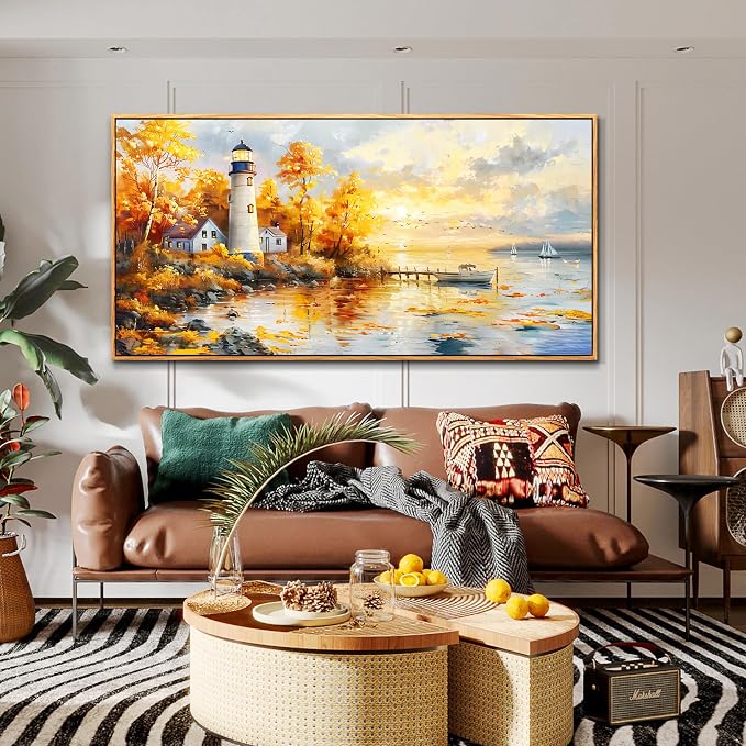 XIGUANGART Beach Sunset Wall Art Coastal Decor Birch Tree Seascape Canvas Prints Ocean Picture for Living Room Decor Landscape Painting Bedroom Large Wall Art Office Artwork Home Decorations 60"x30"