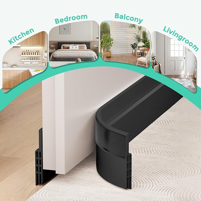 Hojoy 2 Pack Under Door Draft Stopper, Adjustable Door Sweep Anti-Collision Strong Adhesive Weather Stripping Tape Soundproof Draught Stoppers 2" W x 39" L, Black