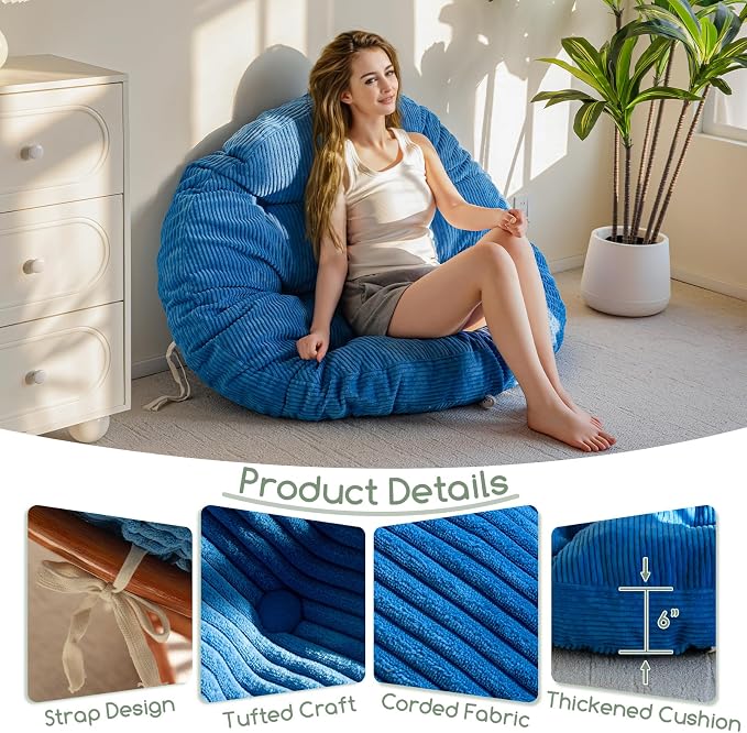 HIGOGOGO Papasan Chair Cushion with Corduroy Cover (Without Chair), 48 x 48 Inch Supportive Cushion, Overstuffed Chair Cushion,Navy