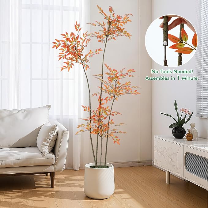 Giegxin 6ft Faux Bamboo Tree Indoor Artificial Nandina Tree Realistic Large Fake Plants Potted Planter Tall Foliage Floor Plant for Home Office Corner Room Decor Greenery Housewarming Gift (Red)