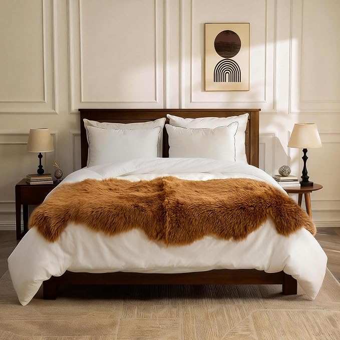 Premium Genuine Sheepskin Area Ruge - Real Wool Fur Shaggy Carpet | Fluffy Soft Natural Lambskin Rug Seat Chair Covers for Couch Sofa Bedroom Living Room(Brown,2×6 Feet Sheepskin)