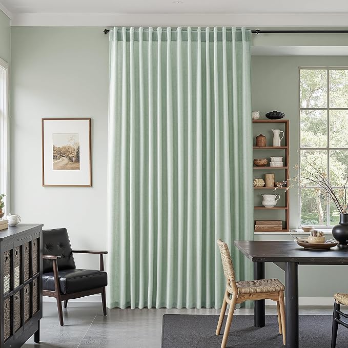Nanspring Extra Long Linen Curtains 108 Inch Length for Living Room 2 Panels Set Back Tab Neutral Privacy Drapes Semi Sheer Light Filtering for Bedroom Boho Floor to Ceiling Aqua Green W50 x L108