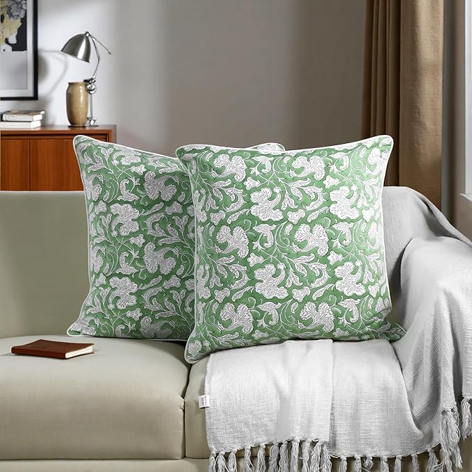 Ridhi Block Print Sage Green Pillow Cover 20" x 20" (Pack of 2) Decorative Couch Pillows for Living Room, Chic Boho Cute Outdoor Pillows Covers Gifts for Spring, Easter and Valentine