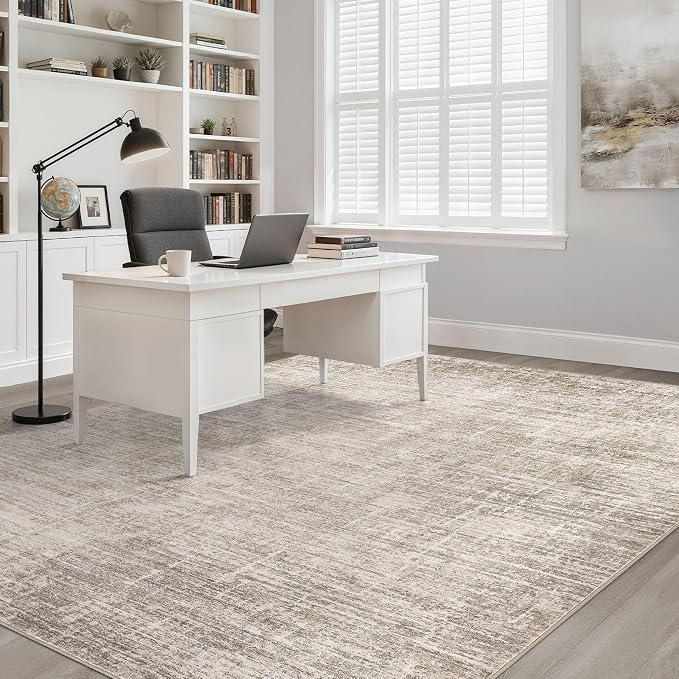 9x12 Area Rug Living Room: Washable Large Neutral Brown Rugs Abstract Soft Modern Stain Resistant Indoor Floor Non-Slip Carpet for Bedroom Nursery Kids Office Playroom Dining Room Under Table Home