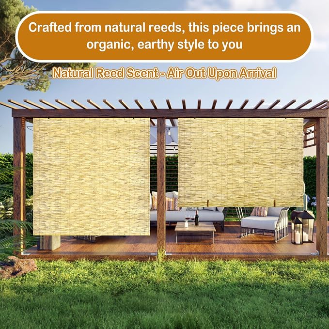 DoubleFill 2 Pcs Bamboo Shades Outdoor Reed Roll up Blinds 72" W x 72" H Blackout Sunshade Cordless Bamboo Blinds for Home Porch, Patio & Windows Decor Shutters Sunlight Privacy Screen(Natural)