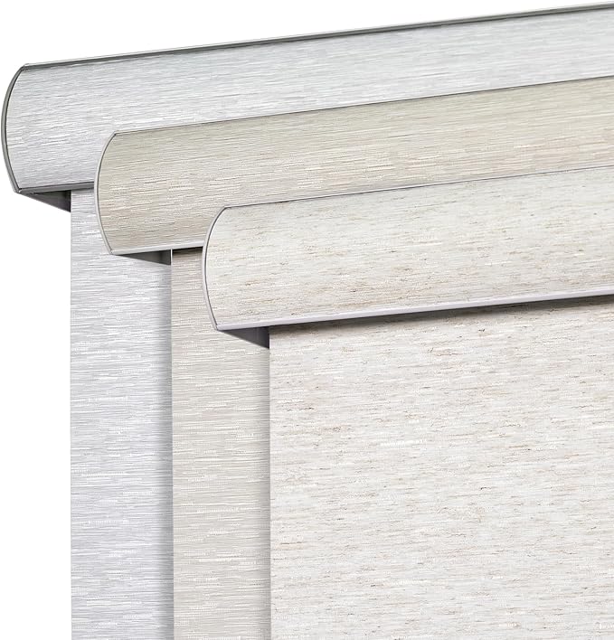 Joydeco Natural Woven Roller Shades for Indoor Windows, Cordless Blackout Blinds with Curved Valance, Thermal Insulated UV Protection Privacy Window Shades for Home and Office (Cream,35" W x 72" H)