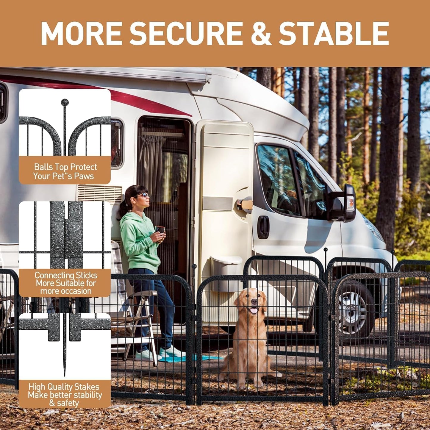 Metal Dog Playpen, 24" Inch Height 16 Panels, Ideal Dog Fence for Large/Medium/Small Dogs Indoor & Outdoor Bliss, Perfect Dog Pen for Camping, Yard and RV | Black-Silver