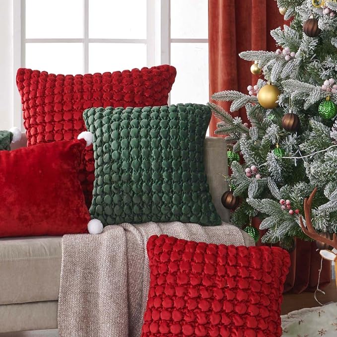 Pillow Cover 24x24 1 Piece Velvet Euro Sham Decorative Farmhouse Pillowcase Boho Square Cushion Covers Soft Bubble Texture for Couch Sofa Bed Bedroom Car Living Room，Red