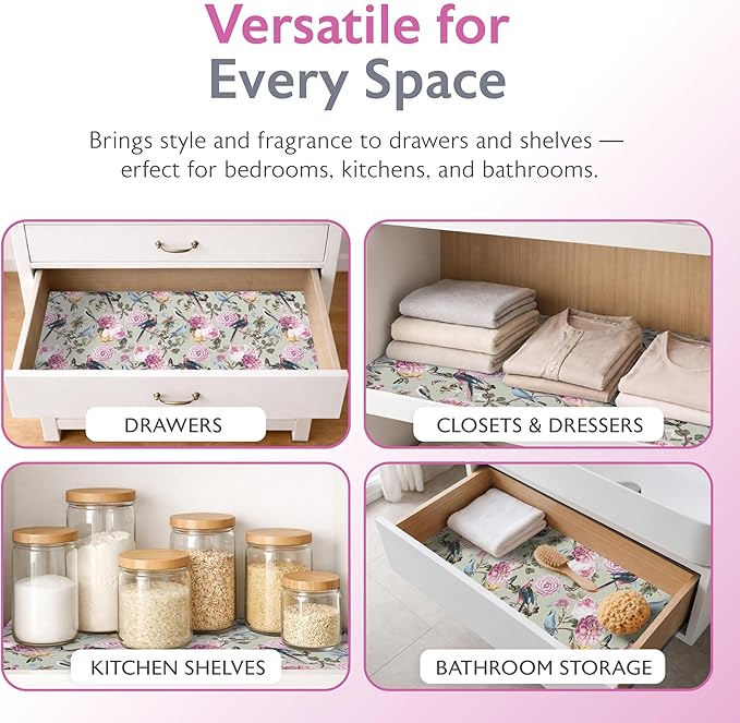 Scented Drawer Liners for Dresser Fragrant Paper Liner for Drawers Cabinet Shelf Linen Closet and Kitchen Scent Liners Non Adhesive (Royal Bloom)