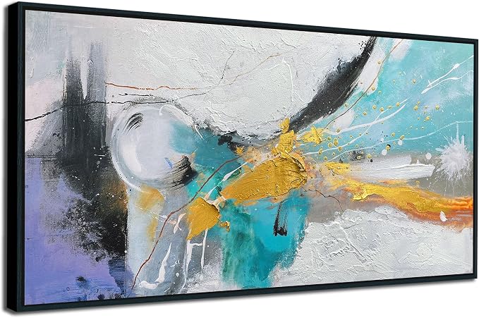 Arjun Abstract Framed Wall Art for Living Room Black and White Canvas Painting Bedroom Textured Hand Painted Modern Picture, Extra Large for Home Office Mens Room Wall Decor 58"x29"