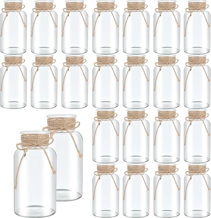 Vintage Glass Flower Vase, Farmhouse Glass Centerpiece Vases Mason Jars for Weddings, Parties & Home Decor Bulk (24, Transparent)