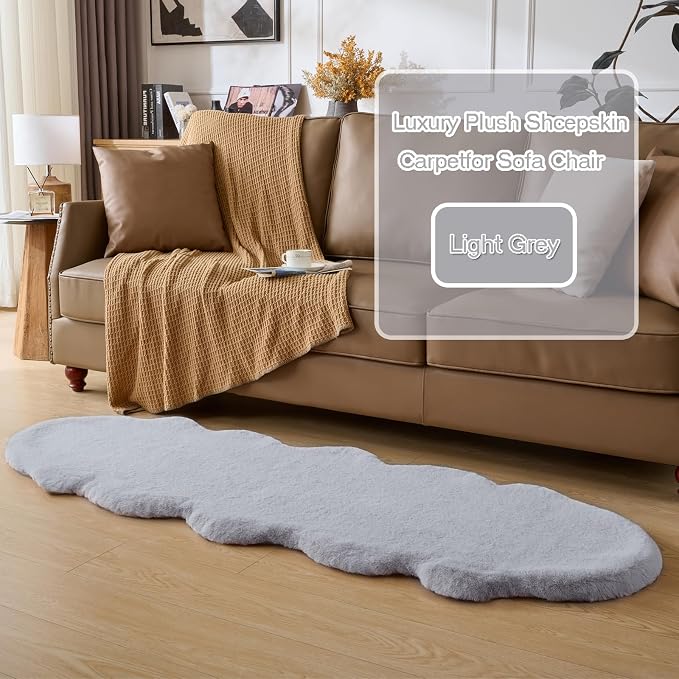 1700GSM Fuzzy Faux Sheepskin Fur Area Rug,Extra Soft Throw Rugs Mat Fluffy Shaggy Fur Rug for Bedroom Living Bedside Rug Room Decor-Light Grey,2x3ft