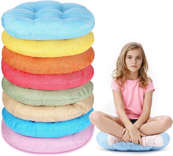 Fumete 8 Pcs 16 Inch Floor Cushions Pillow for Kids Bulk Classroom Round Flexible Seating Floor Cushions for Students Home Daycare School Reading Corner Yoga Meditation Picnic (Fresh Candy)