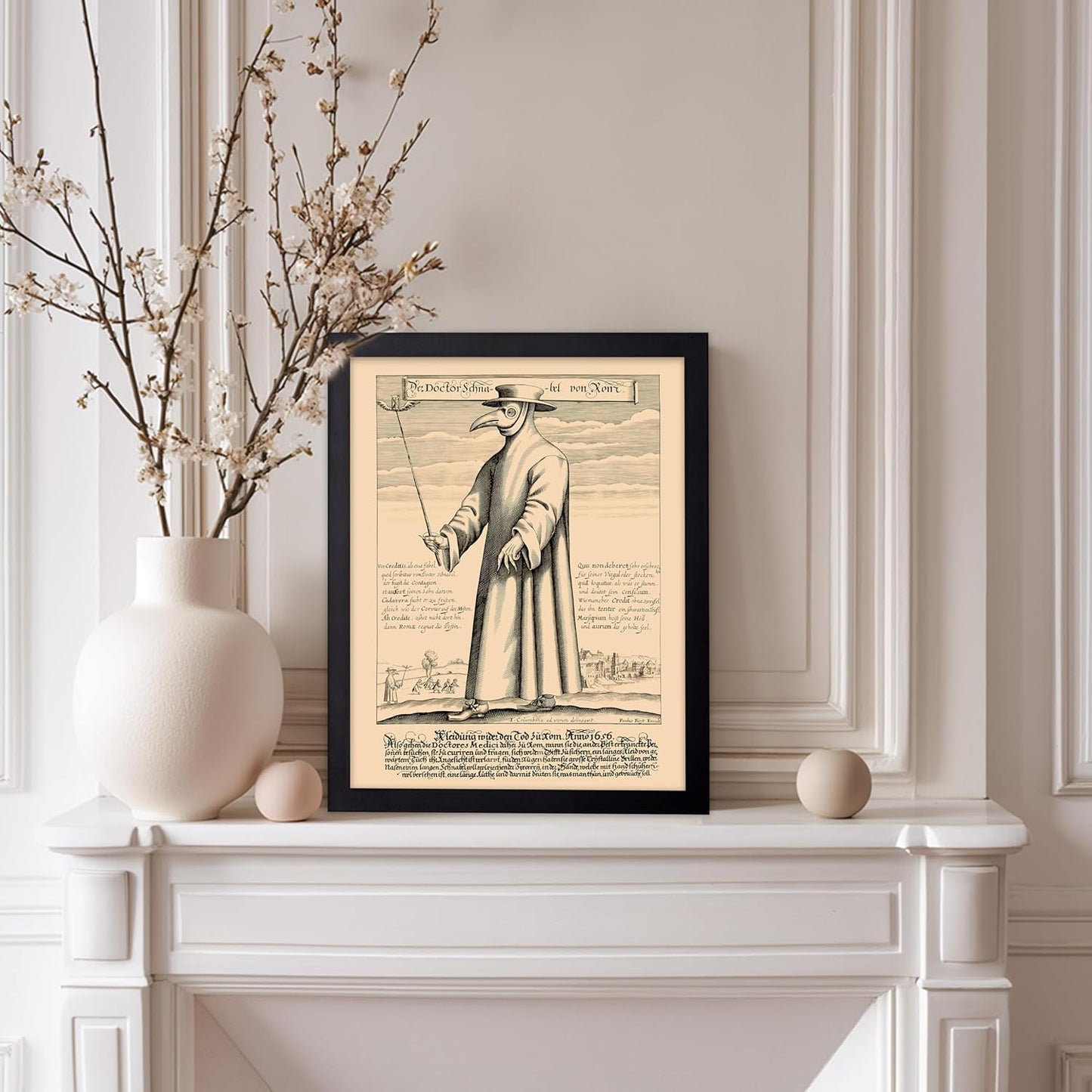 Poster Master Vintage Medieval Poster - Retro Illustration Print - Gift for Friend - Plague Doctor, Pandemic Mask, Physician, Black Death - Wall Decor for Home, Living Room, 11x14 Black Framed