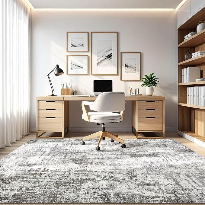 6x8 Area Rug Living Room: Washable Large Abstract Neutral Modern Soft Gray Rug Stain Resistant Indoor Floor Non-Slip Accent Carpet for Bedroom Nursery Playroom Office Dining Room Home Decor