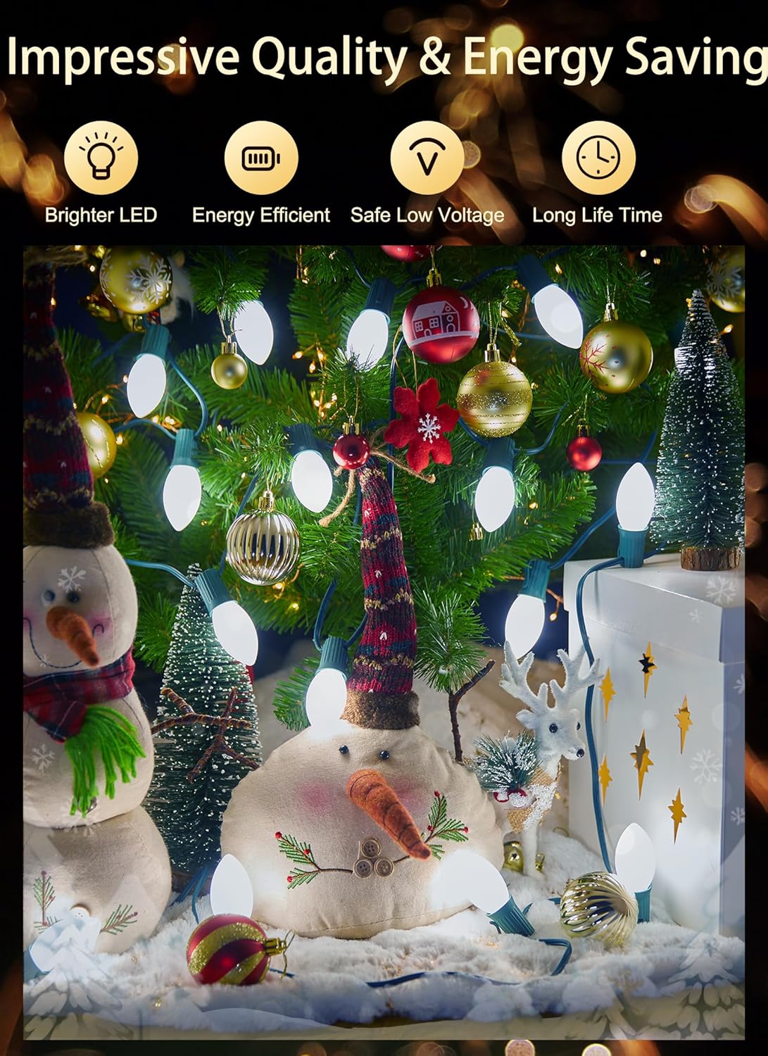 Vintage C9 LED Christmas Lights Outdoor, 50 Feet C9 String Lights with 50 Shatterproof Matte Bulbs, Connectable Waterproof Lights for Holiday Party Roofline Backyard Garden Patio, Pure White