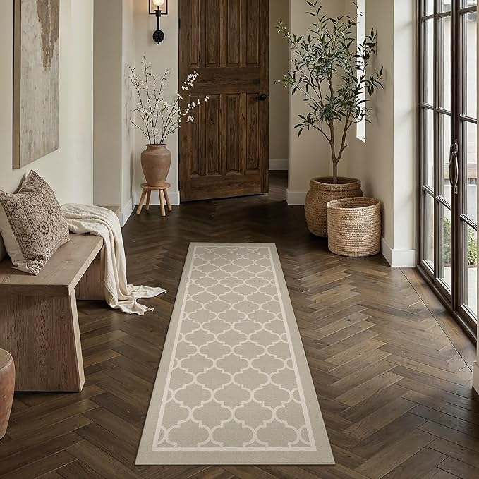 PureCozy Beige Runner Rug 2x6 Machine Washable Long Carpet Low Pile Indoor Hallway Throw Rug Non Slip for Kitchen Laundry Bathroom Dining Room