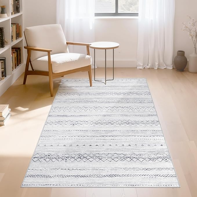 cotiled 3x5 Area Rug Living Room: Washable Boho Rugs with Non Slip Backing Small Soft Indoor Stain Resistant Carpet for Bedroom Farmhouse Dining Room Lightweight Home Decor Grey