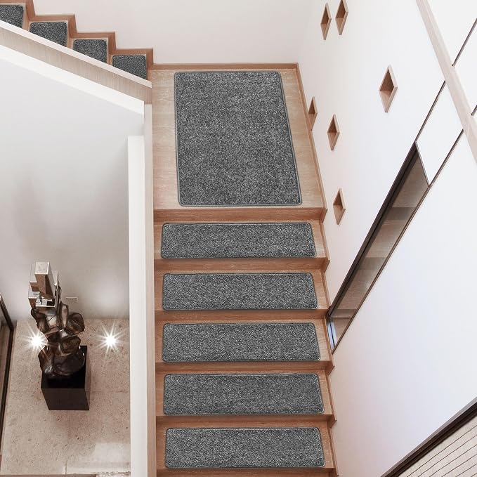 PURE ERA Carpet Stair Treads Tape Free Non Slip Indoor Stair Carpet Stair Protectors Pet-Friendly Non-Slip Skid Resistant Washable Reusable 8" x 30"(7 Pieces,Dark Gray)