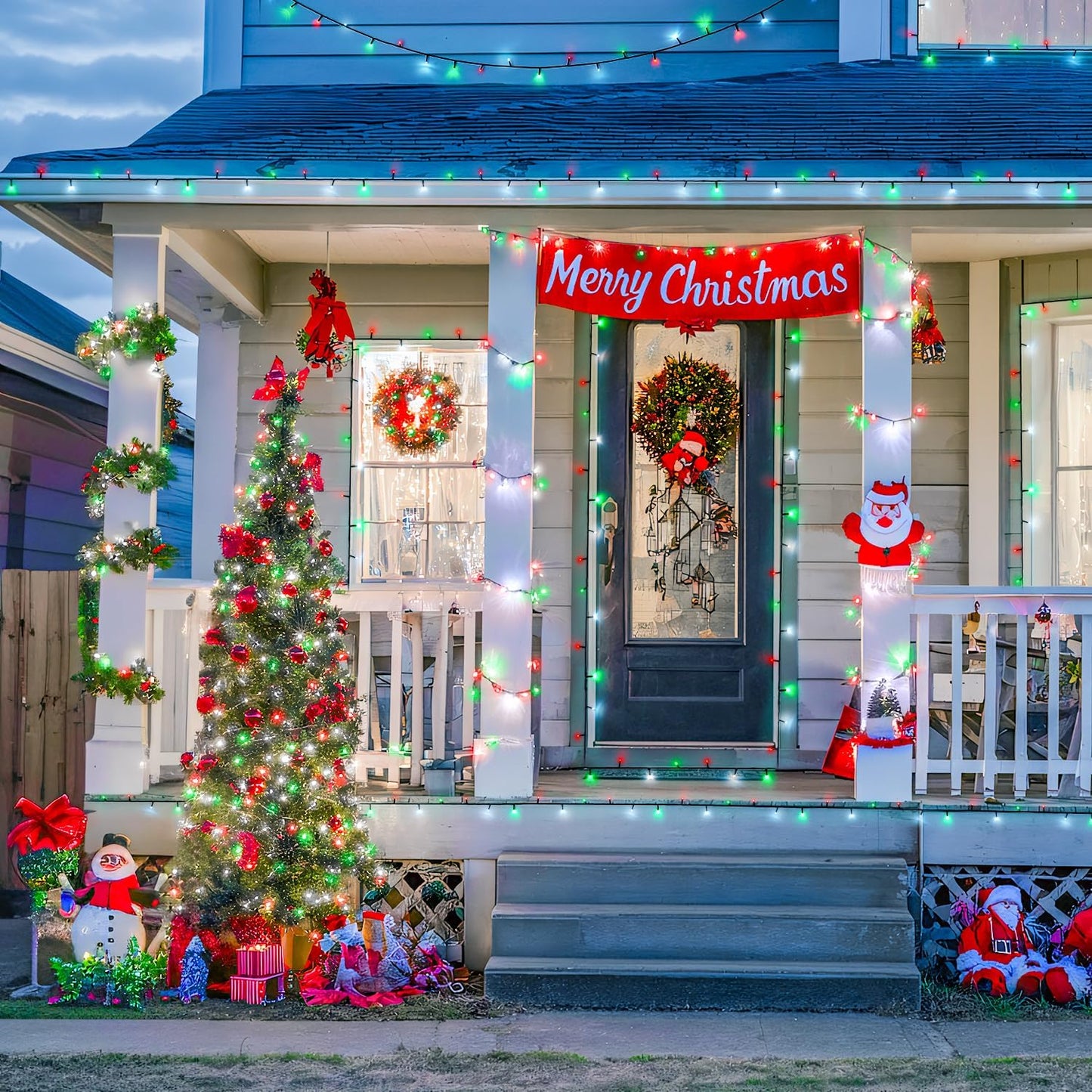 JMEXSUSS Red White and Green Christmas Lights, 2 Pack 100 LED 33 FT Solar Christmas Lights Outdoor Waterproof, Outdoor Solar String Lights for Outside Garden Yard Christmas Tree Decor