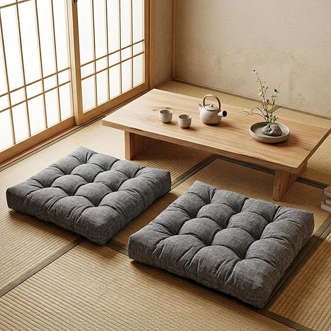 Large Square Floor Cushions Set of 2, 22 x 22 Inch with Non-Slip Bottom, Memory Foam Floor Pillow for Sitting, Meditation & Yoga, Soft Supportive Floor Seating Cushion for Adults & Kids (2, Dark Grey)
