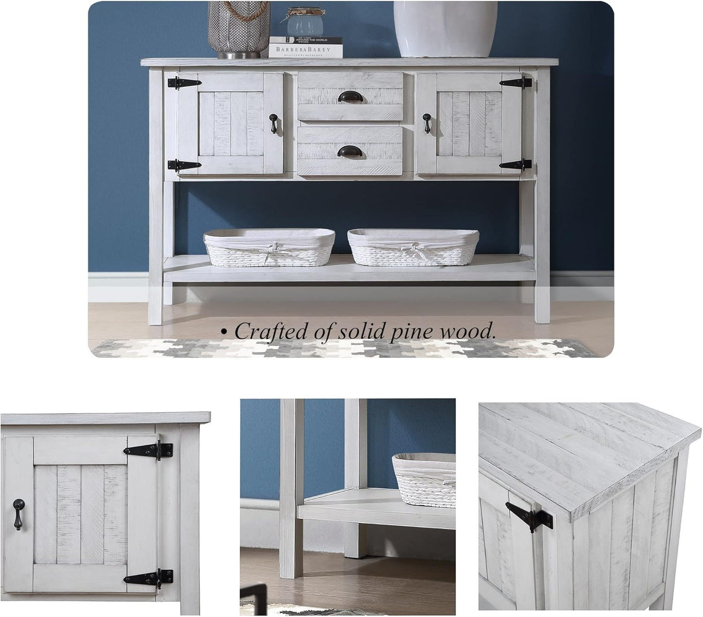 Solid Wood Farmhouse Console Table,Sofa Table with Storage Drawers and Shelves,Entryway Table for Entry Hallway Foyer Sofa Side Table,Fully Assembled (48" Antique White)