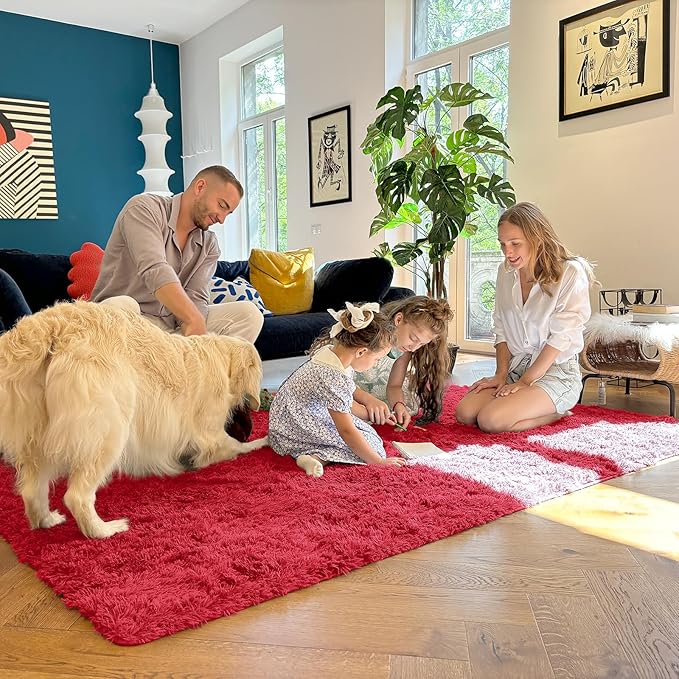 OLANLY 2x6 Machine Washable Runner Rugs for Hallway, Soft Fluffy Shaggy Bedside Rugs for Bedroom, Living Room, Indoor Floor Carpet for Kids Girls and Boys, Nursery Rooms, Home Decor Aesthetic, Red