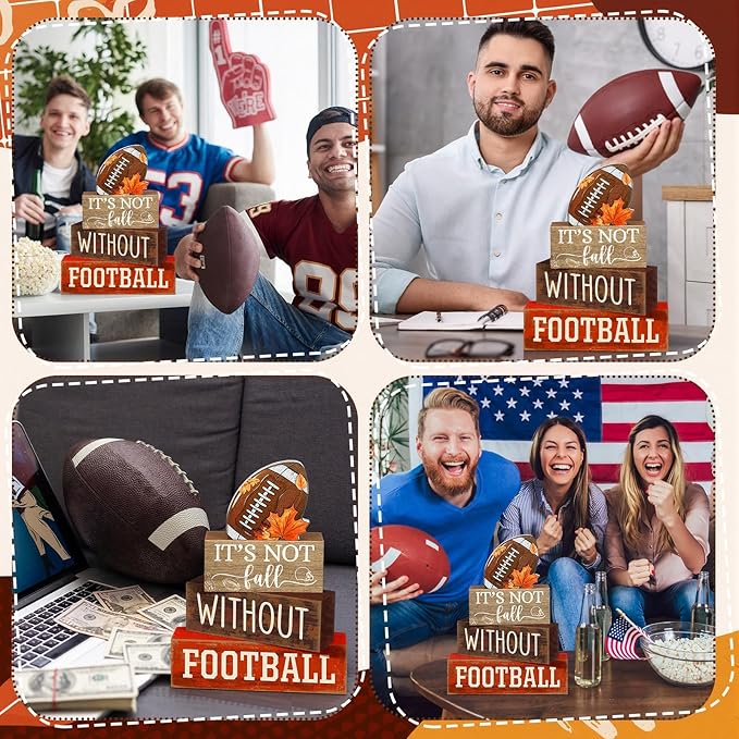 Yuntau 4 Pcs Football Fall Table Decorations Football Tiered Tray Decor Spring Wooden Sign Soccer It's Not Fall Without Centerpiece Decorative Faux Book Block Sign for Coffee Table Mantel Shelf
