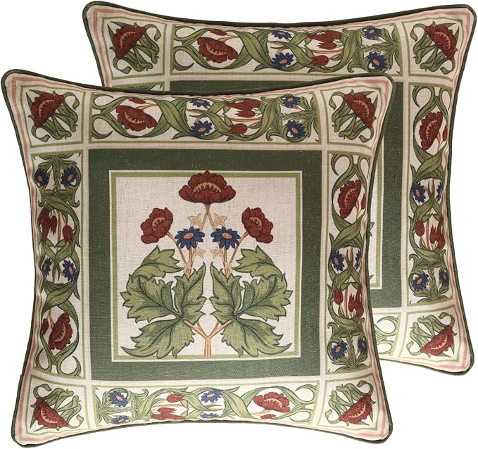 ISAENNE Elegant French Linen Throw Pillow Cover,Set of 2,18"x18"-Estonia C | Designer Vintage Square Pillow Cover,Concealed Zipper Design,Floral Pattern,Sofas,Bedroom,Living Room,Lounge Chairs