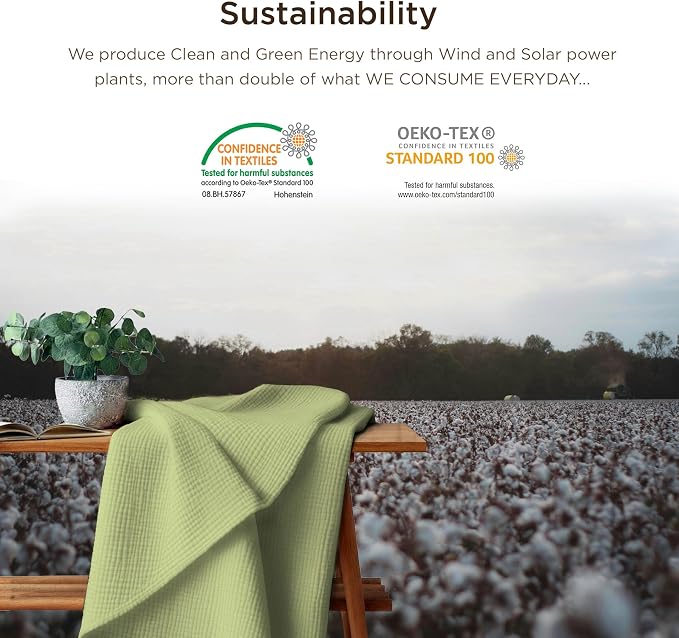 Threadmill Muslin Throw Blanket | 4 Layer 100% Cotton Gauze | Lightweight, Breathable, and Soft All Season Blanket | 50 x 65 Cozy Throw for Sofa, Couch & Bed | Sage Green