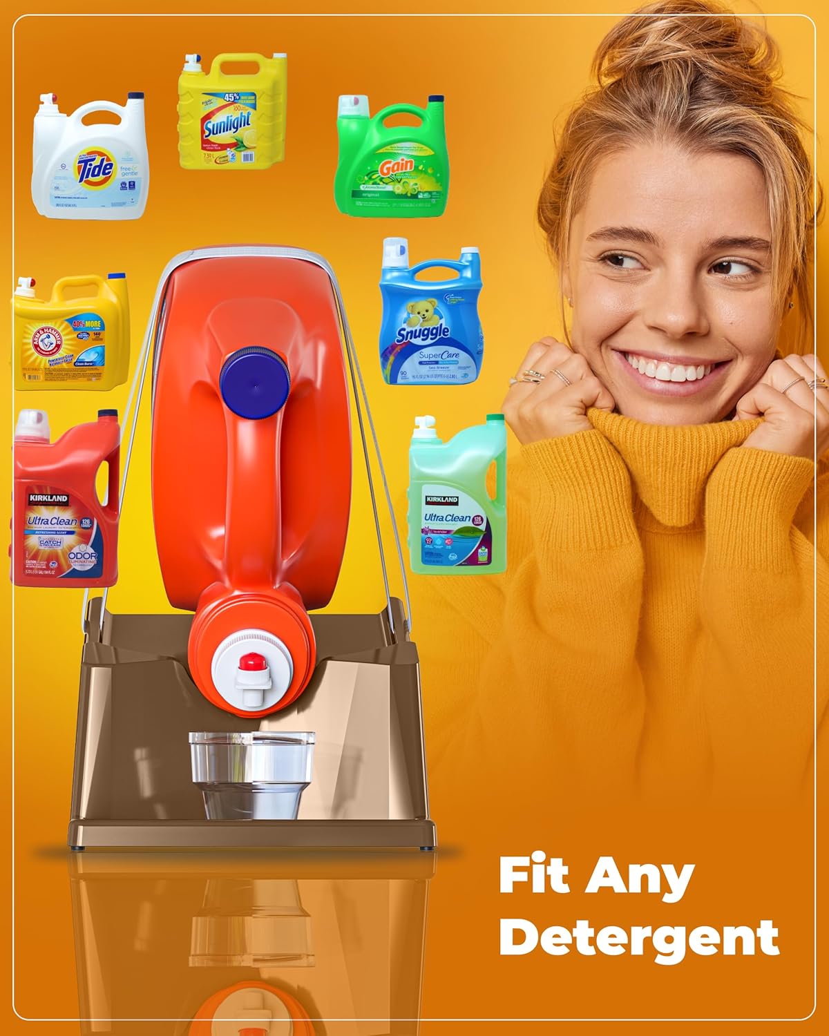 TidyFriend Laundry Detergent Holder Stand with Drip Tray, Laundry Soap Holder with Non-Slip Rubber Feet for Washing Space Organization, Angled Downward Slope for Easy Pouring (Brown)