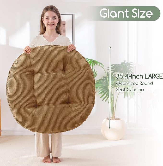 HIGOGOGO 35" Floor Pillow Cushion for Adults, Meditation Cushion Pillow, Extra Large Square Floor Sitting, Tufted Corduroy Cover for Tatami Living Room or Yoga, Coffee